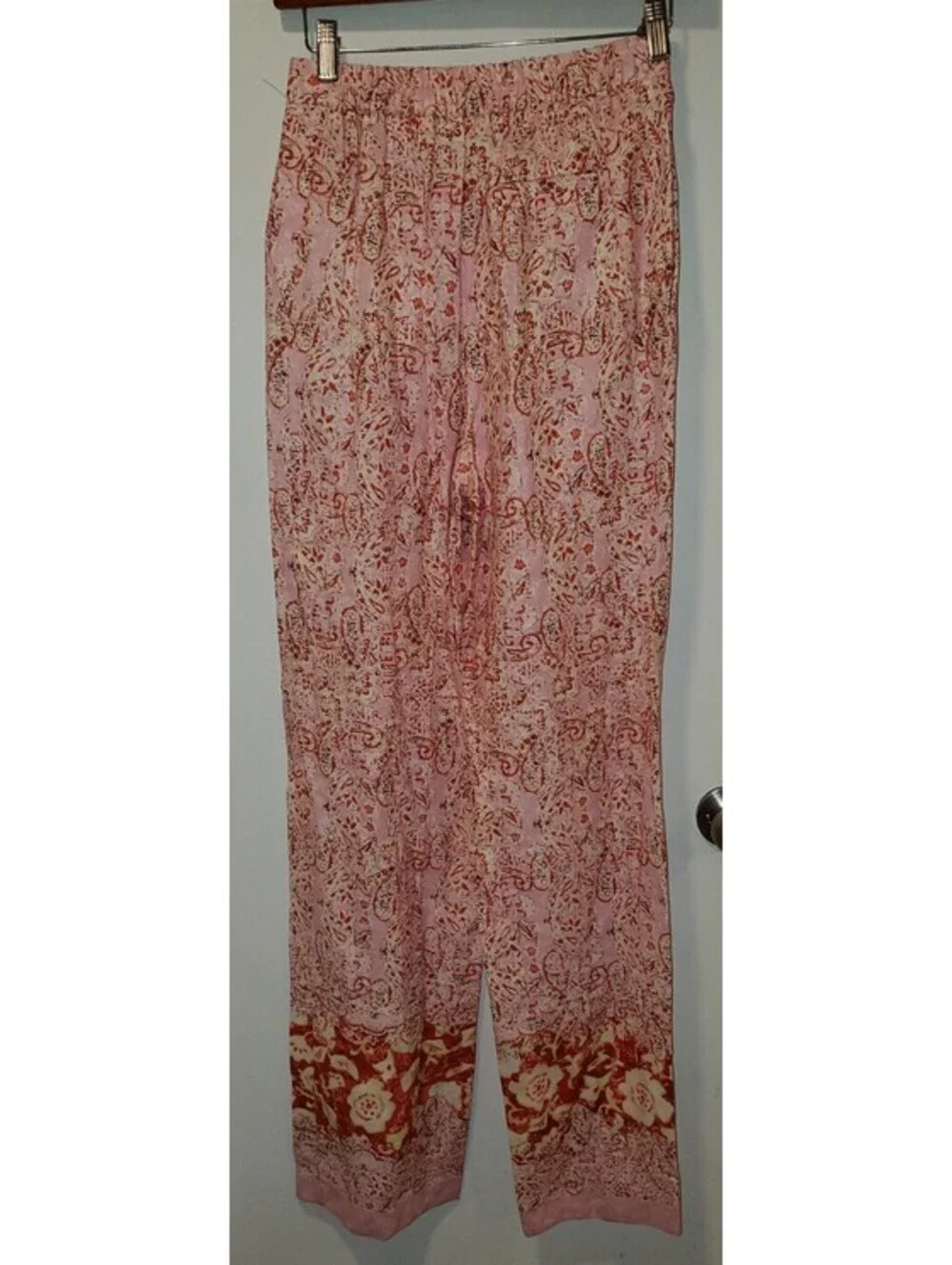ZARA XS Pink Floral Paisley Linen Palazzo Pants Wide Straight Leg